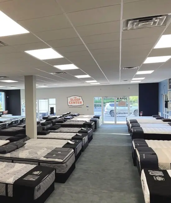 A bright and modern Sleep Center mattress showroom