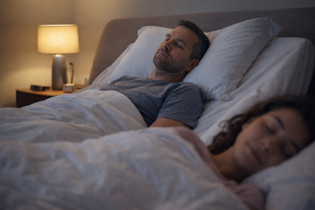 Couple asleep in an adjustable bed