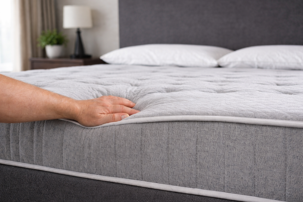 Close-up of mattress sagging and uneven wear