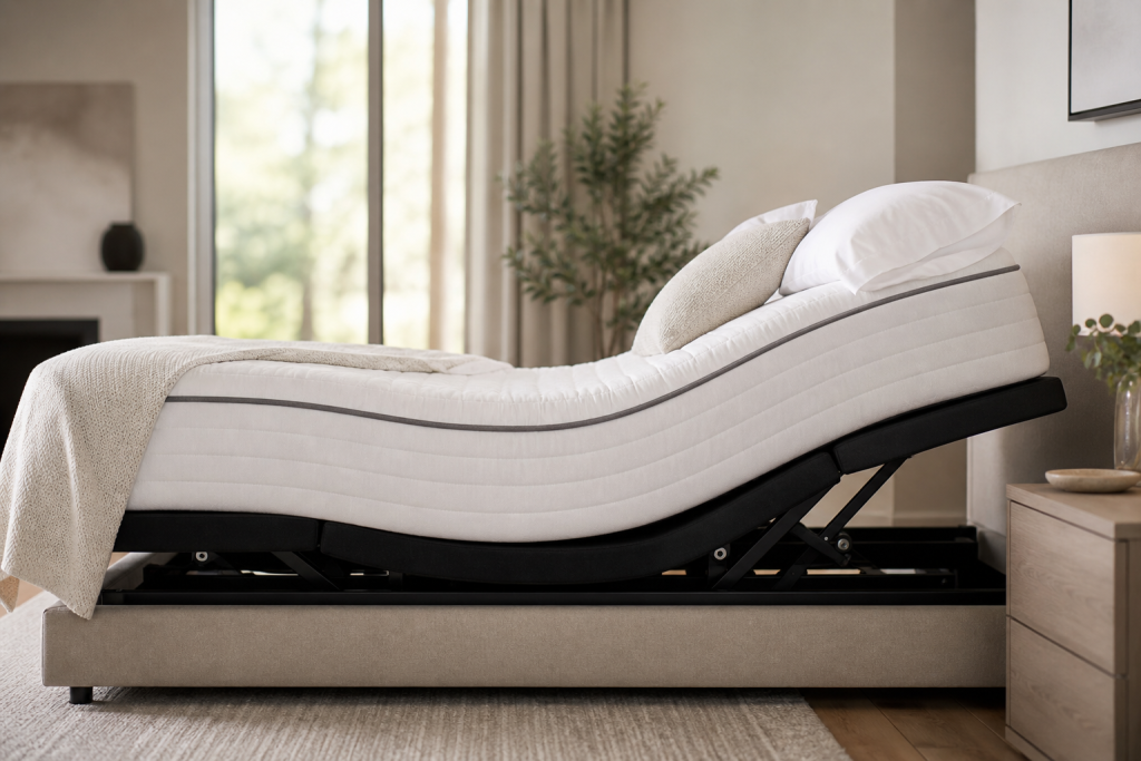 Modern bedroom with adjustable bed frame