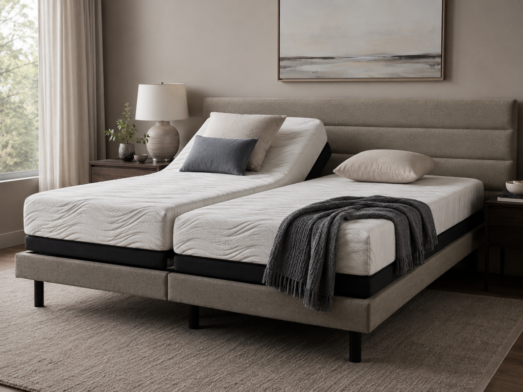Split king adjustable bed with each side set to a different position