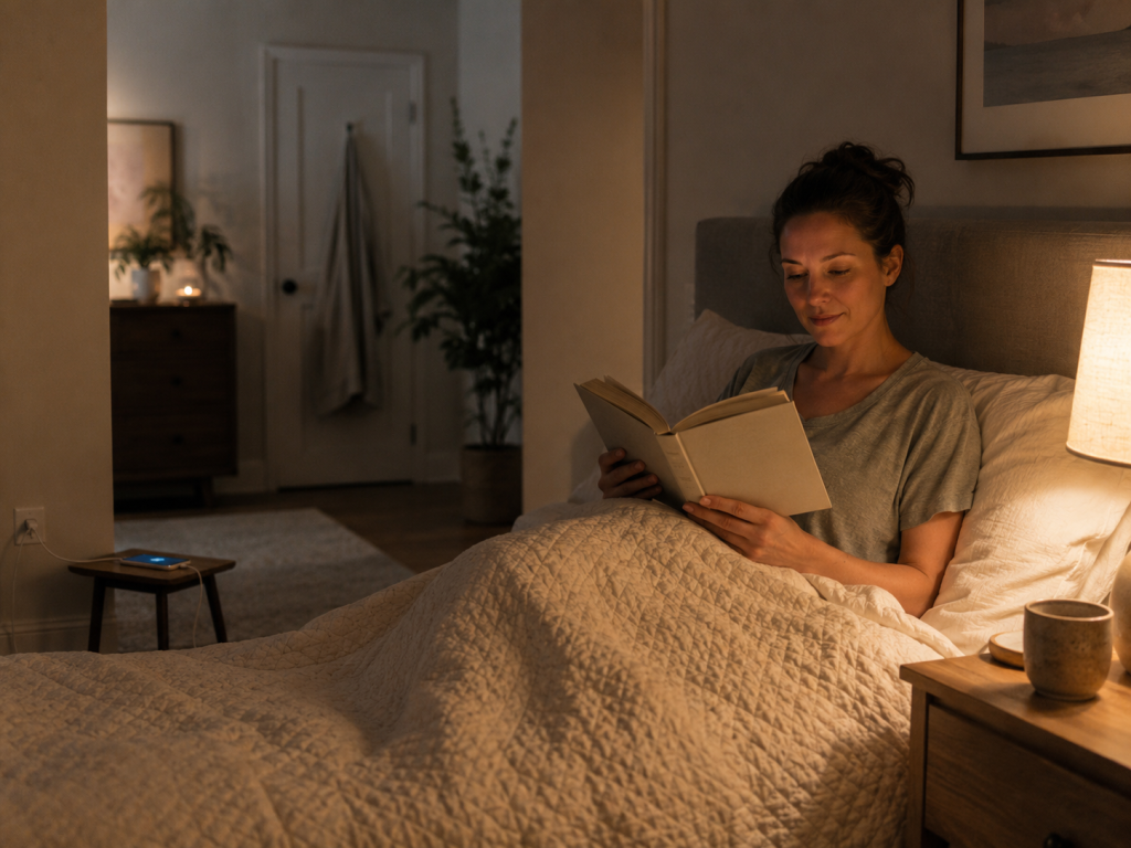 Person reading as part of a relaxing bedtime routine