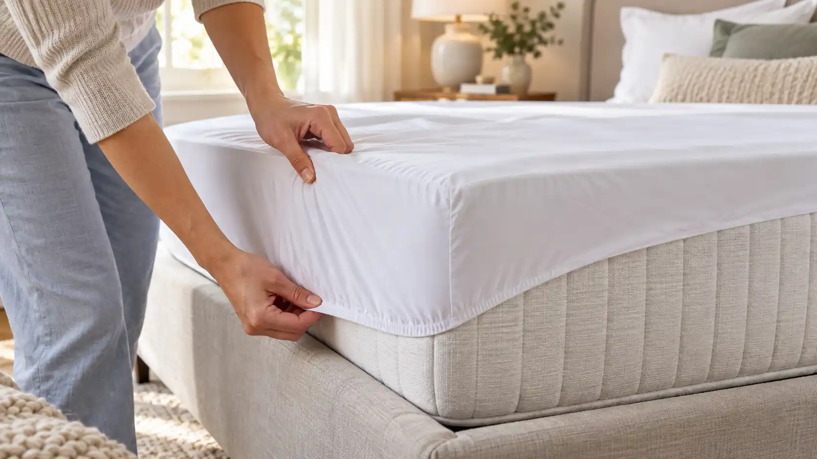 Properly fitted mattress protector on a deep mattress